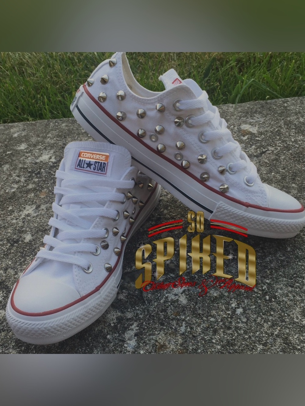 Converse White Low-Top Studded Canvas Sneakers
